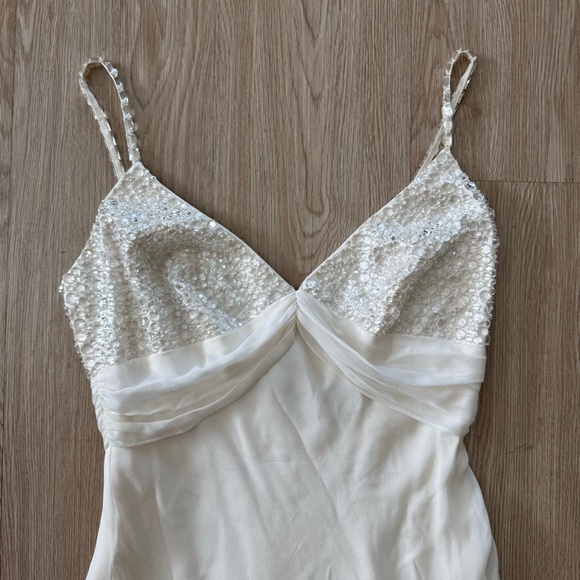 Carmen Marc Valvo ivory silk beaded gem wedding formal dress nwot - Picture 2 of 6